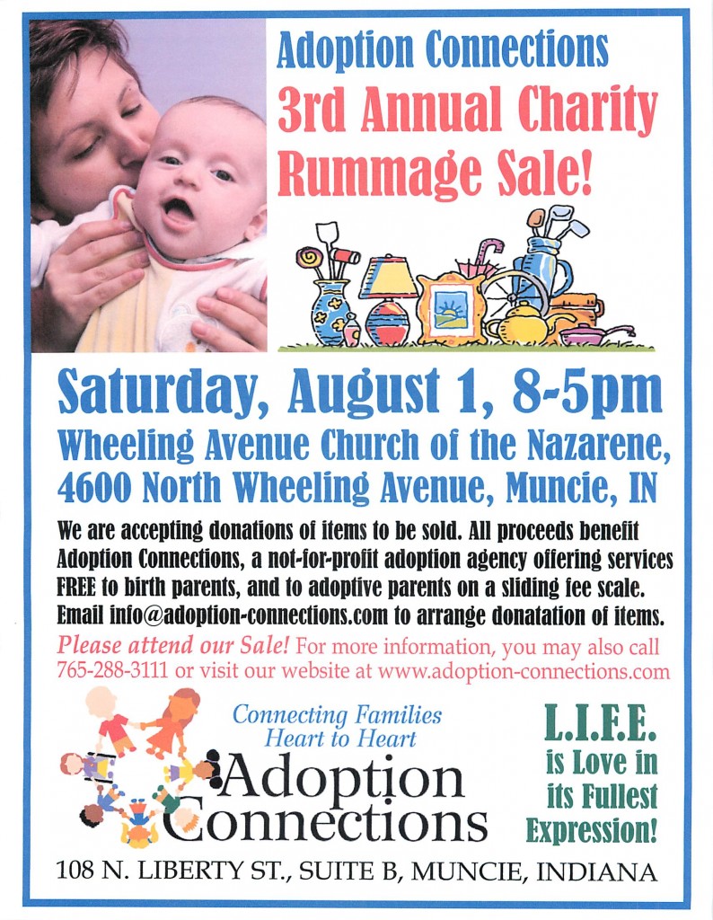 Our 3rd Annual Charity Rummage Sale will be on Saturday, August 1st